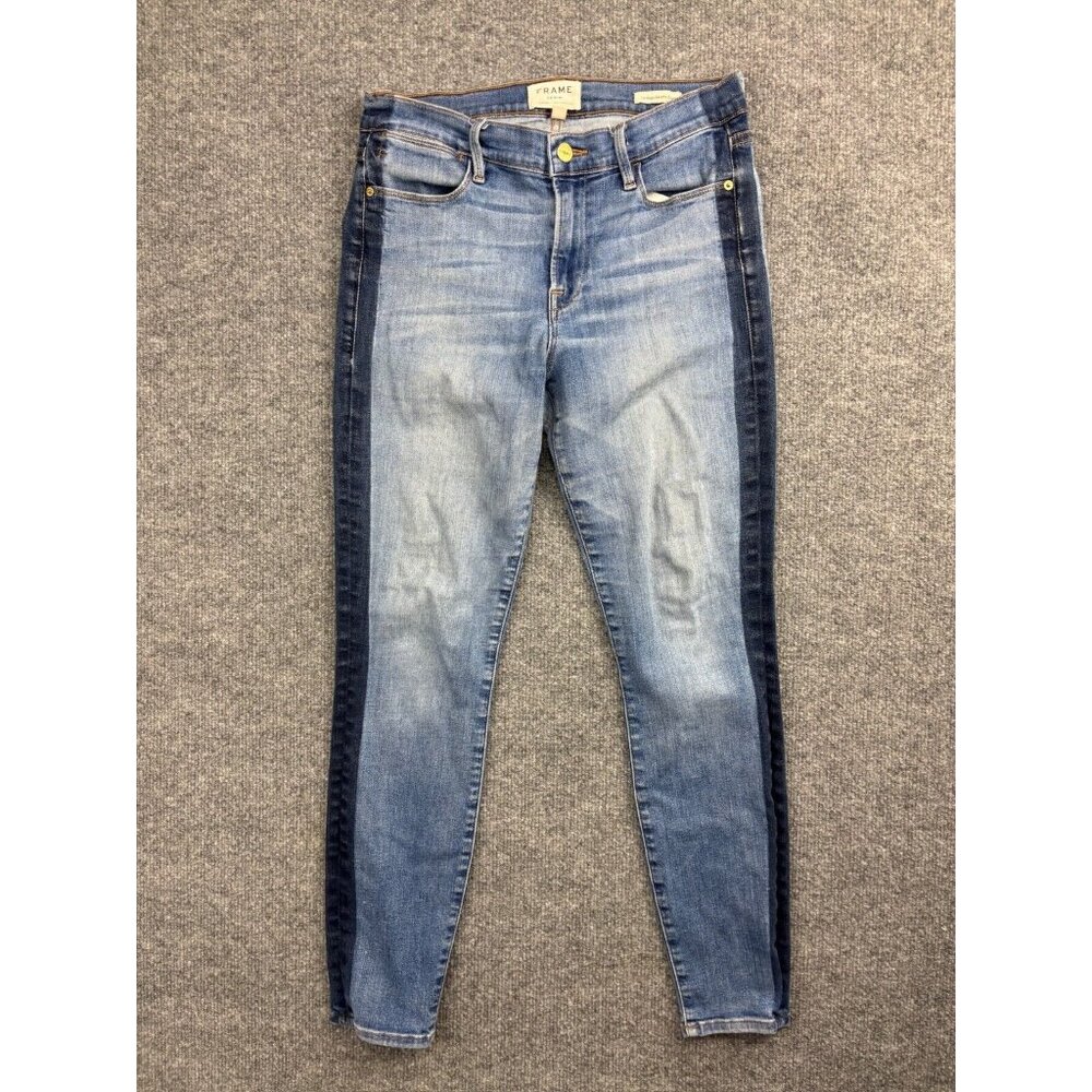 Frame Denim Le High Skinny Crop Jeans Women's 28 Blue Side Stripe Stretch USA‎